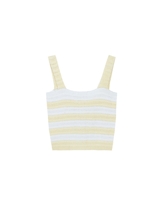 Striped Crochet Knit Tank Top with Flower Button Accents