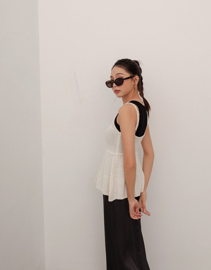 Textured Flare Hem Knit Peplum Cami Top