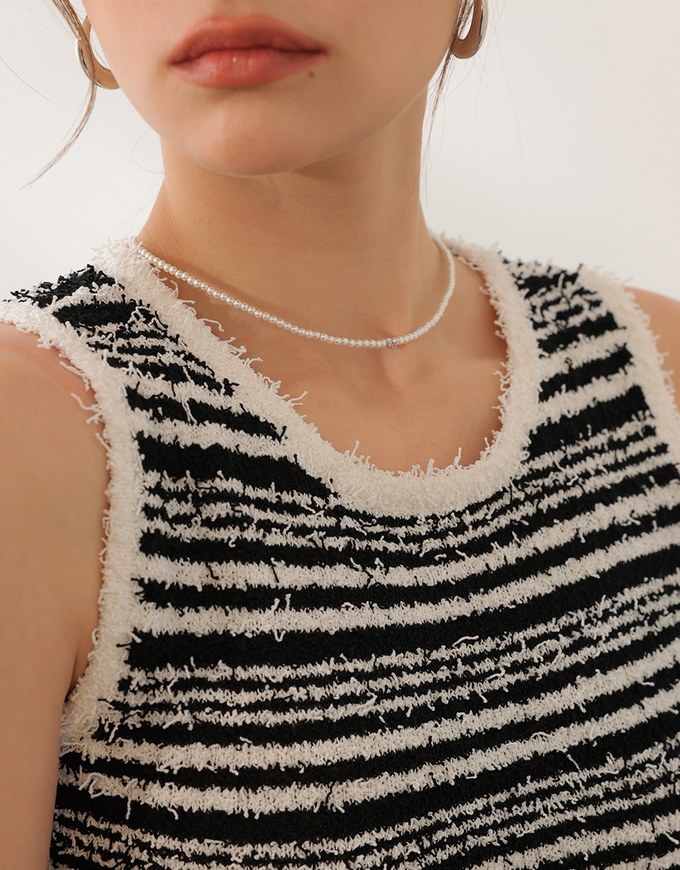 Textured Fringe Edge Striped Knit Cropped Tank Top