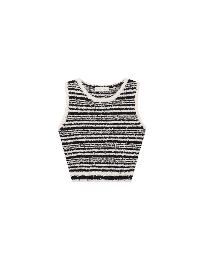 Textured Fringe Edge Striped Knit Cropped Tank Top