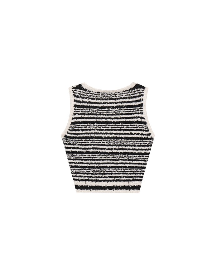 Textured Fringe Edge Striped Knit Cropped Tank Top