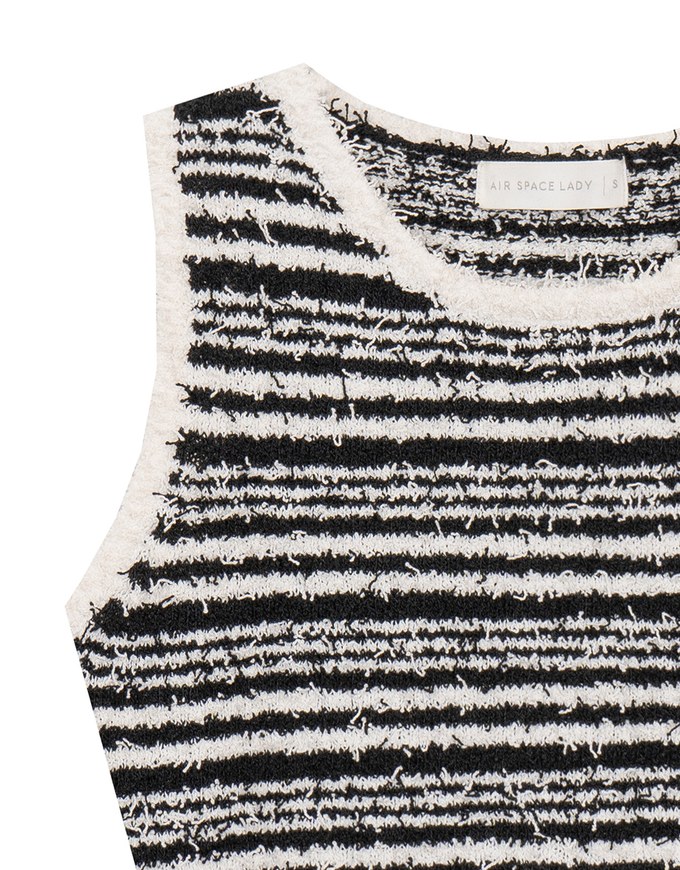 Textured Fringe Edge Striped Knit Cropped Tank Top