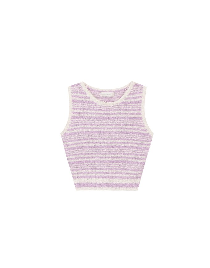 Textured Fringe Edge Striped Knit Cropped Tank Top