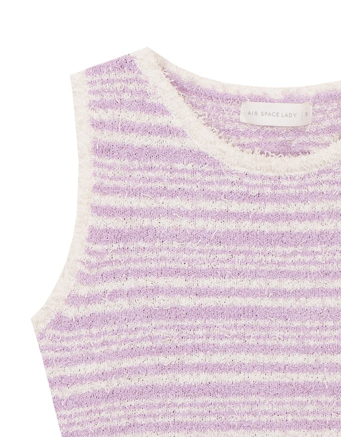 Textured Fringe Edge Striped Knit Cropped Tank Top