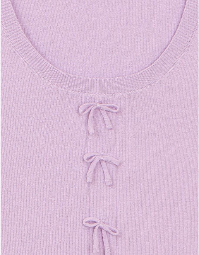 Fitted Knit Crop Top with Ribbon Bow Accent