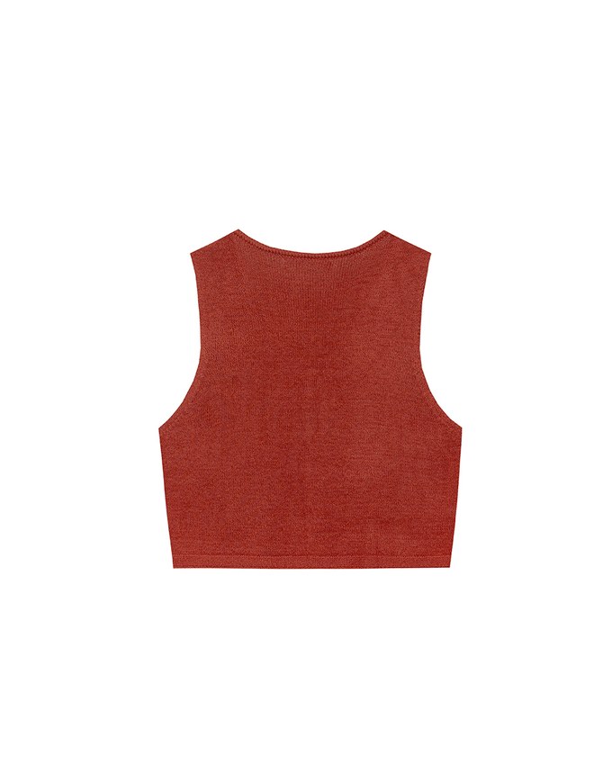Pearl Button Front Open Knit Sleeveless Vest Top