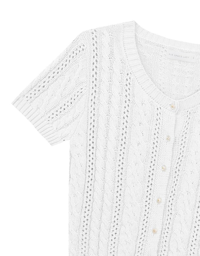 Floral Button Cable Knit Cropped Cardigan Top