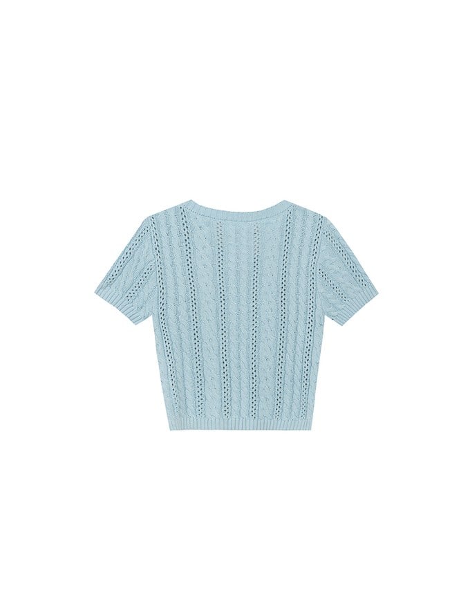 Floral Button Cable Knit Cropped Cardigan Top