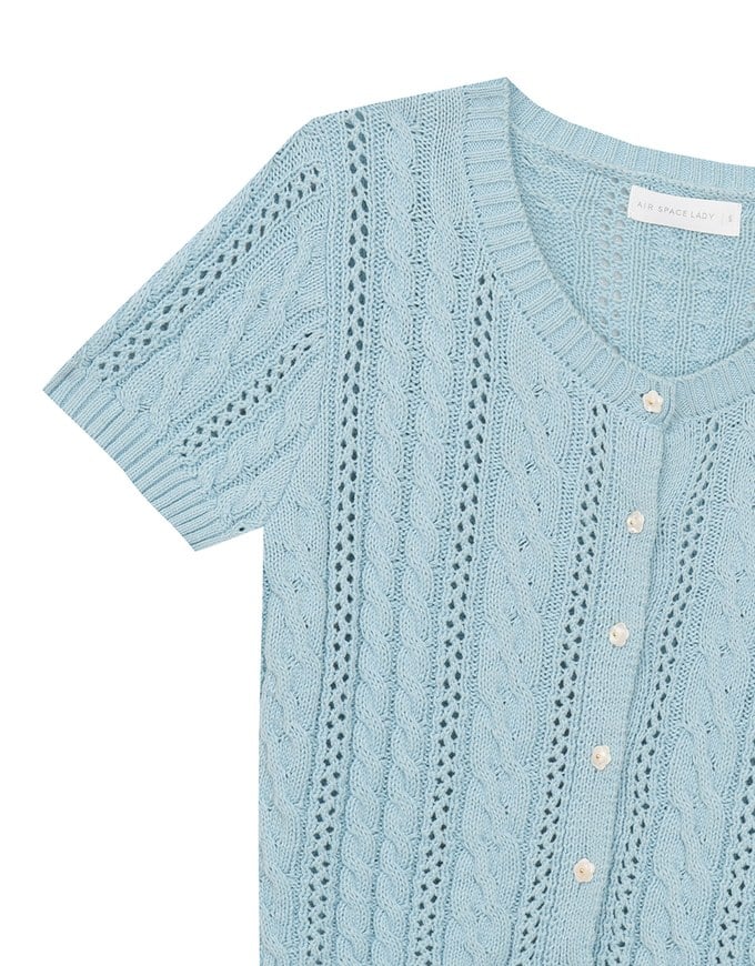 Floral Button Cable Knit Cropped Cardigan Top
