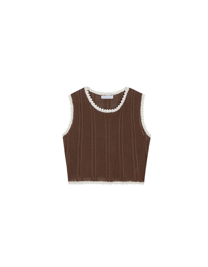 Contrast Crochet Trim Sleeveless Knit Tank Top