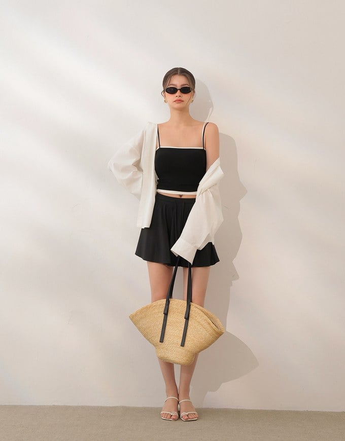 Cooling Fabric High Waist Flare Skort with Inner Shorts