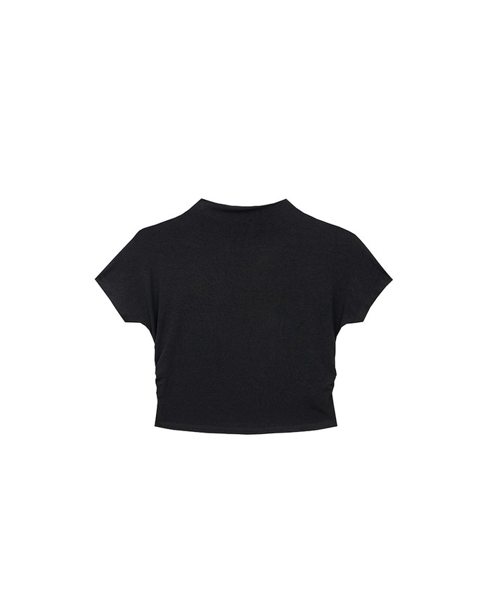 Side Ruched Mock Neck Fitted Crop Top