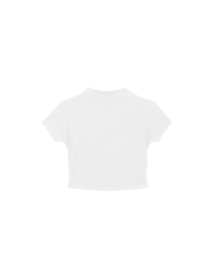 Side Ruched Mock Neck Fitted Crop Top