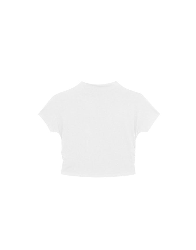 Side Ruched Mock Neck Fitted Crop Top