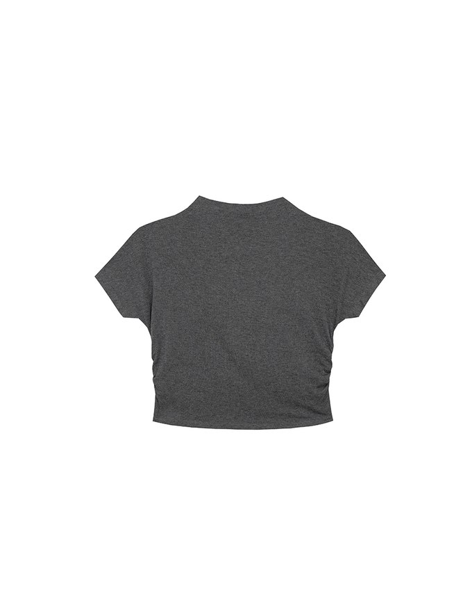 Side Ruched Mock Neck Fitted Crop Top