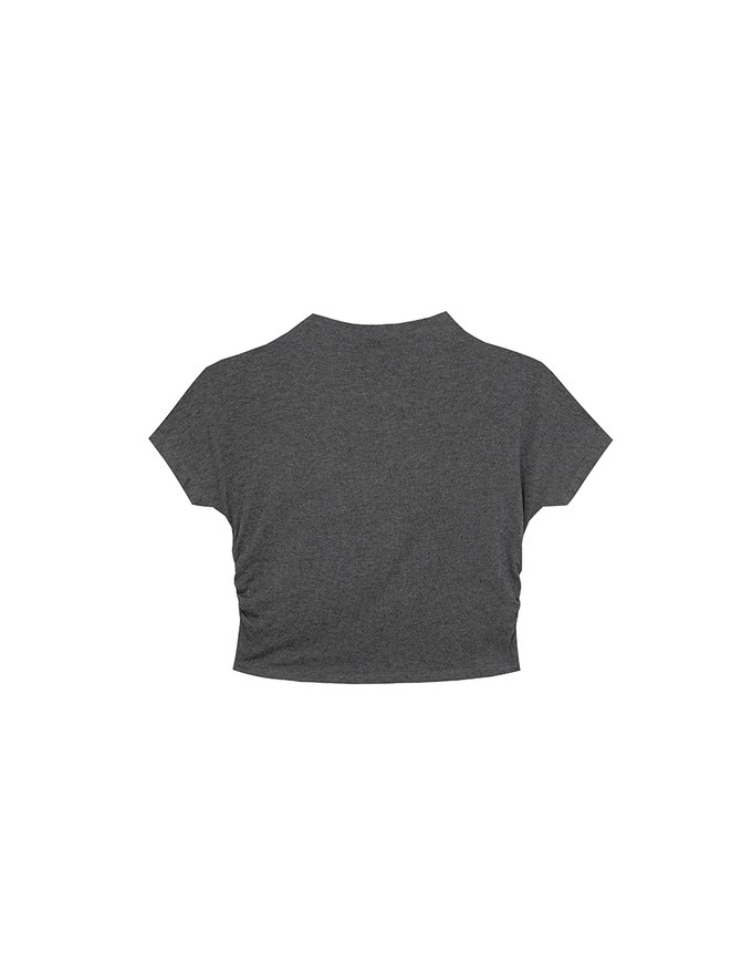 Side Ruched Mock Neck Fitted Crop Top