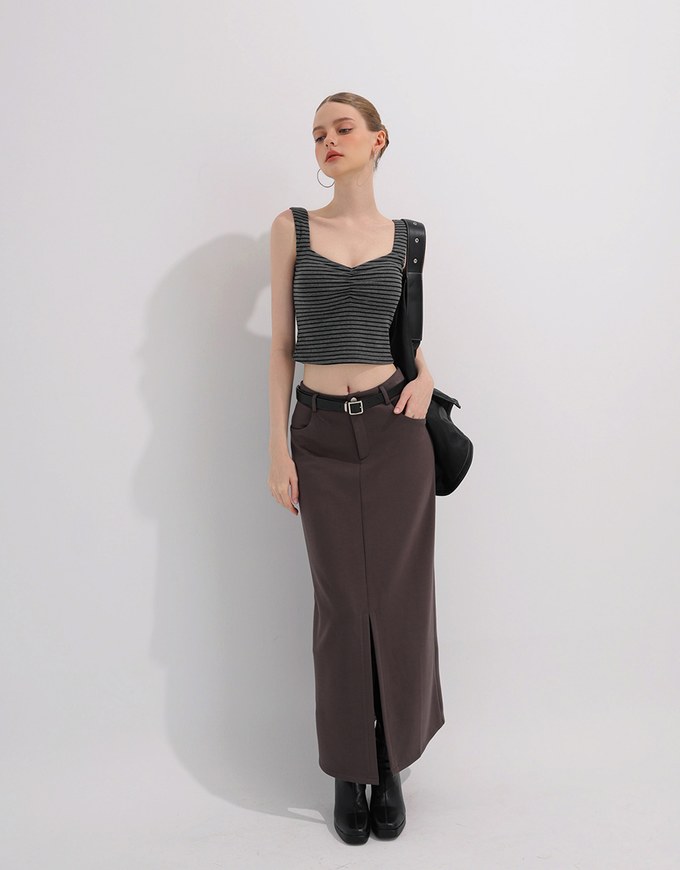 Striped Ruched V Neck Sleeveless Padded Crop Tank Top