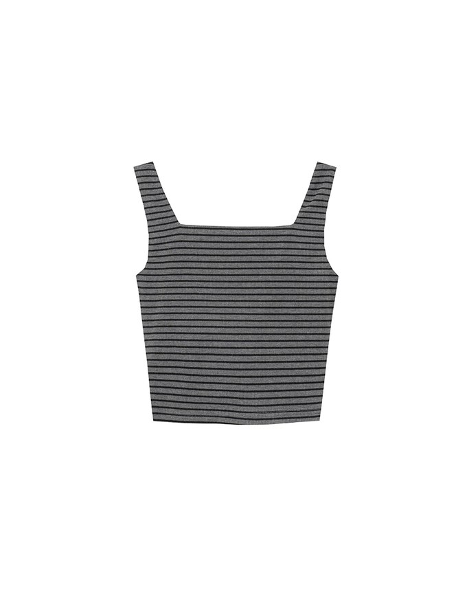 Striped Ruched V Neck Sleeveless Padded Crop Tank Top