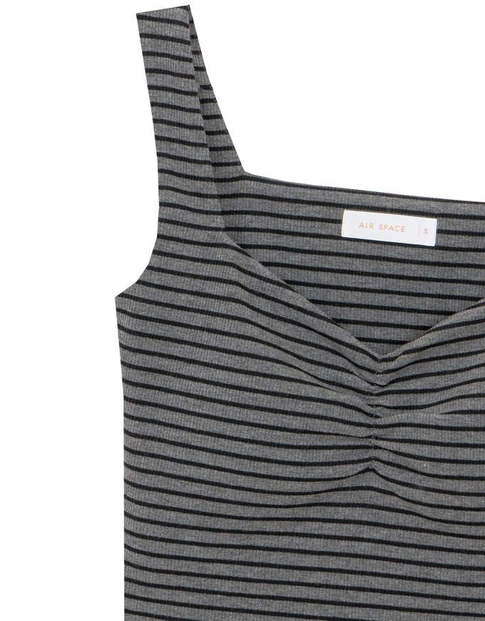 Striped Ruched V Neck Sleeveless Padded Crop Tank Top