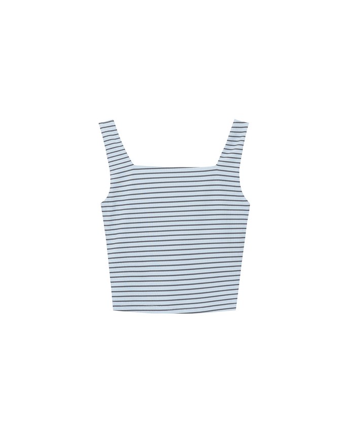 Striped Ruched V Neck Sleeveless Padded Crop Tank Top