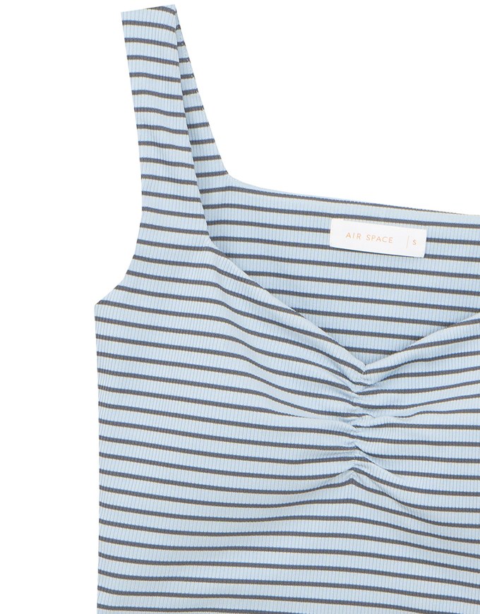 Striped Ruched V Neck Sleeveless Padded Crop Tank Top