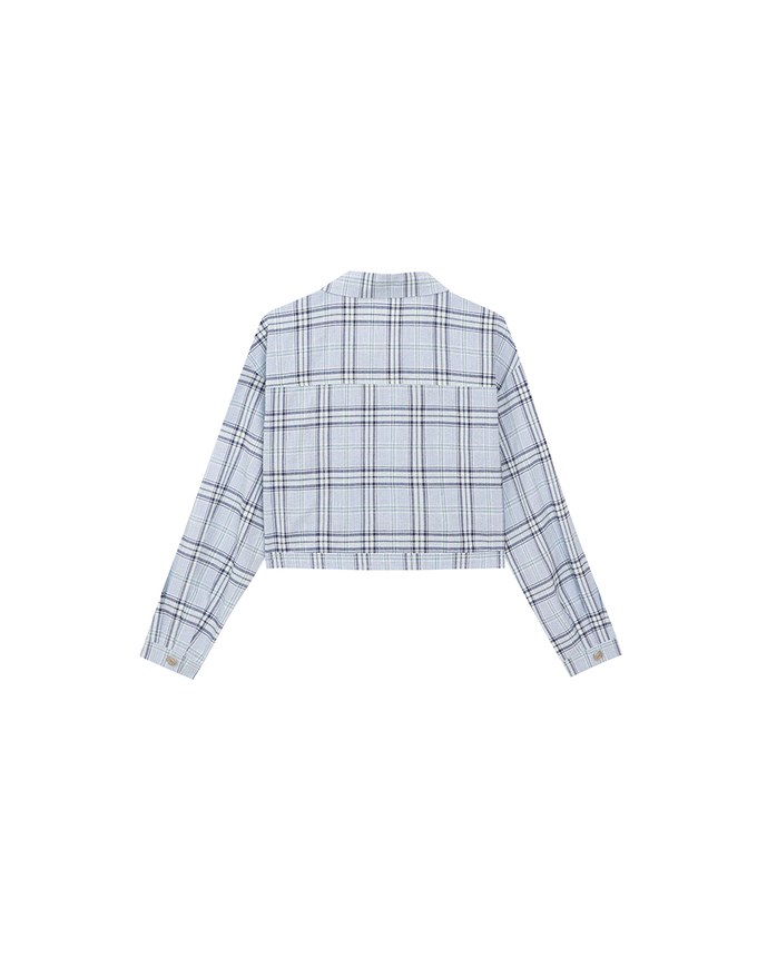 Plaid Raw Hem Long Sleeve Shirt Blouse with Metal Button