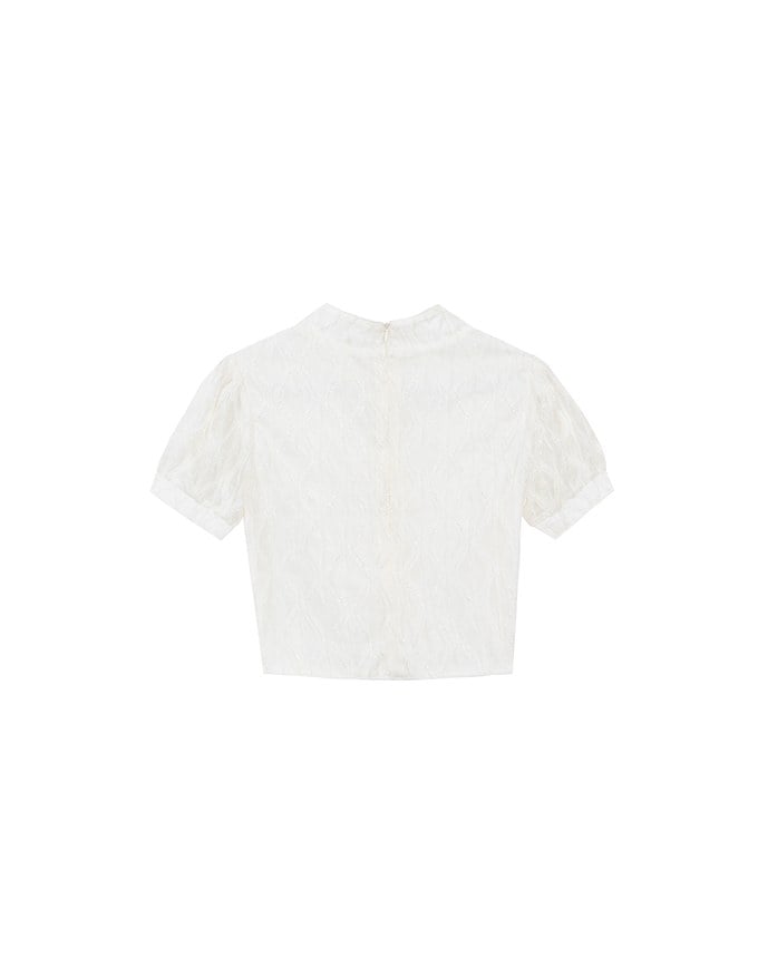 Qipao Top Textured Jacquard Puff Sleeve Keyhole Crop Cheongsam Qipao Top