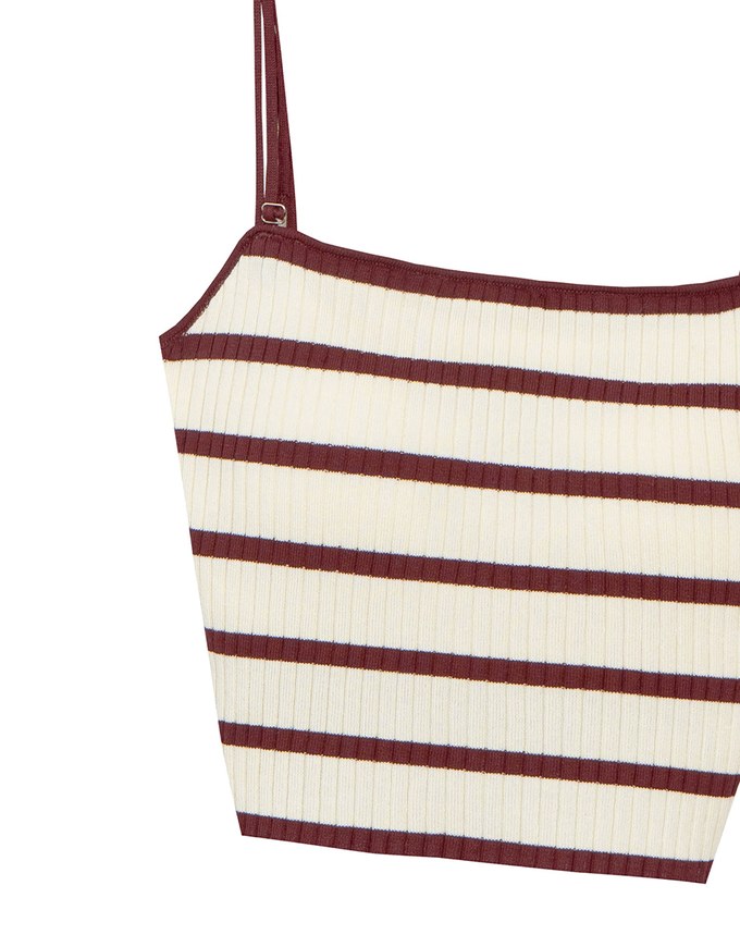 Striped Ribbed Knit Spaghetti Strap Halter Padded Crop Top