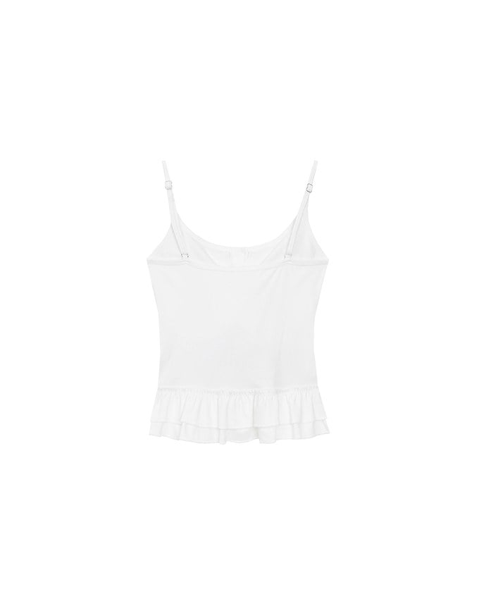 Fitted Knit Padded Cami Top with Flowy Ruffle Hemline