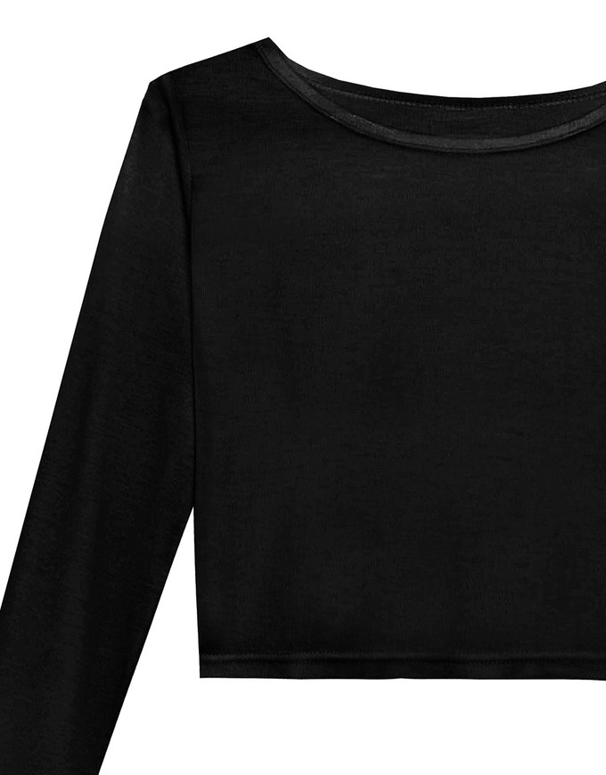 Round Neck Sheer Mesh Long Sleeve Cropped Top