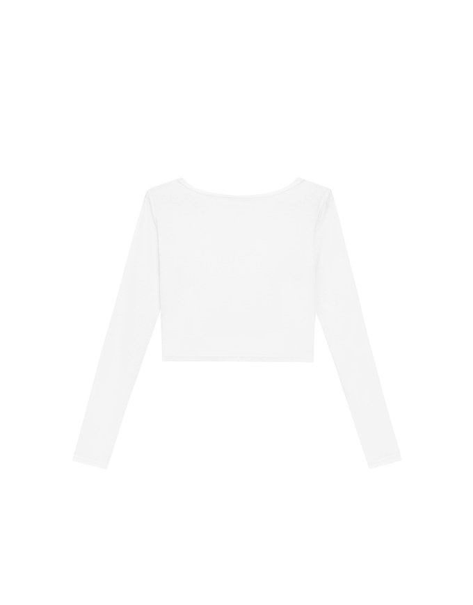 Round Neck Sheer Mesh Long Sleeve Cropped Top