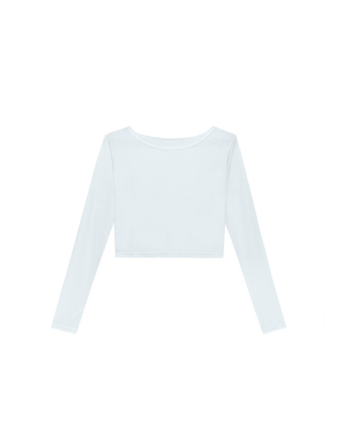 Round Neck Sheer Mesh Long Sleeve Cropped Top