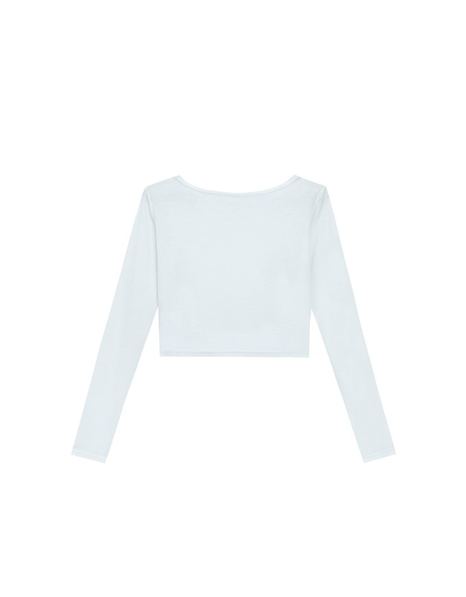 Round Neck Sheer Mesh Long Sleeve Cropped Top