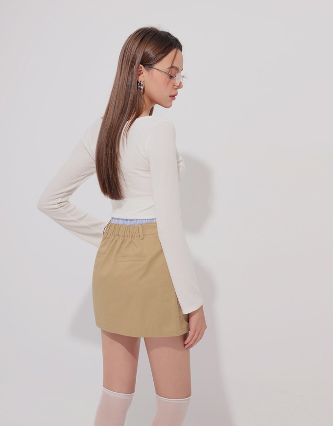 Faux 2 Piece Ribbed Knit Lace Trim Long Sleeve Crop Top