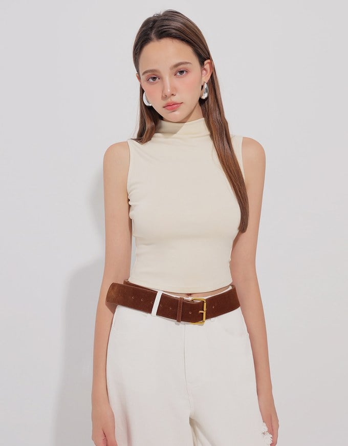Sleeveless Mock Neck Fitted Knit Top