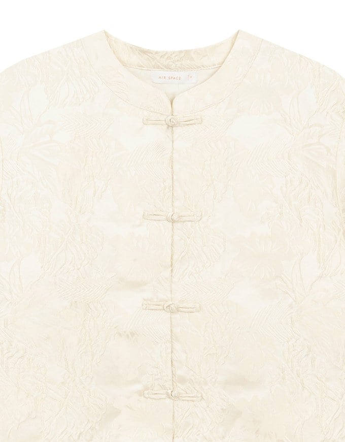Men’s Cheongsam Floral Jacquard Design Short Sleeve Cheongsam Qipao Shirt with Knot Button Detail