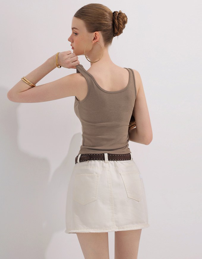 Metal Studded U Neck Ribbed Tank Top