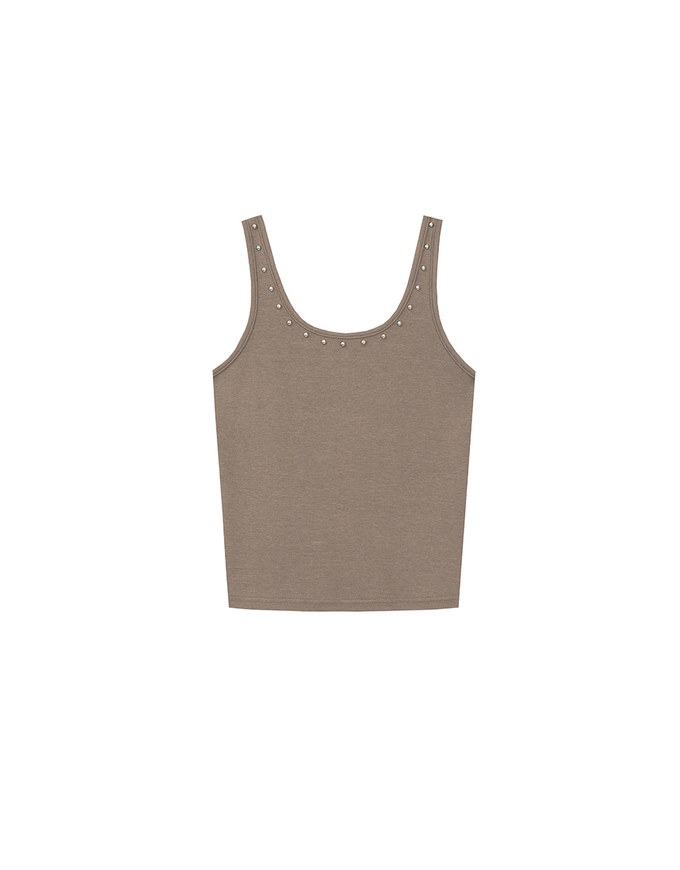 Metal Studded U Neck Ribbed Tank Top