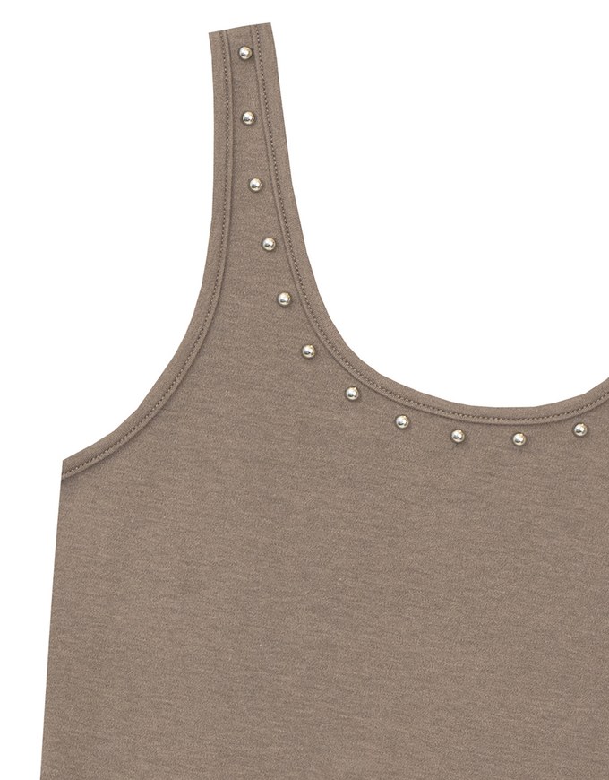 Metal Studded U Neck Ribbed Tank Top