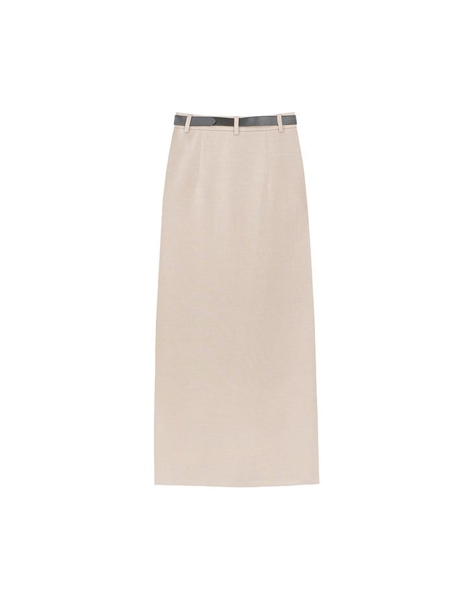 Minimalist High Waisted Front Slit Maxi Skirt (with Belt)