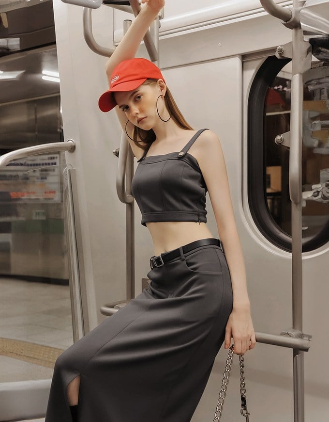 Minimalist High Waisted Front Slit Maxi Skirt (with Belt)
