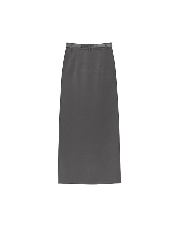 Minimalist High Waisted Front Slit Maxi Skirt (with Belt)