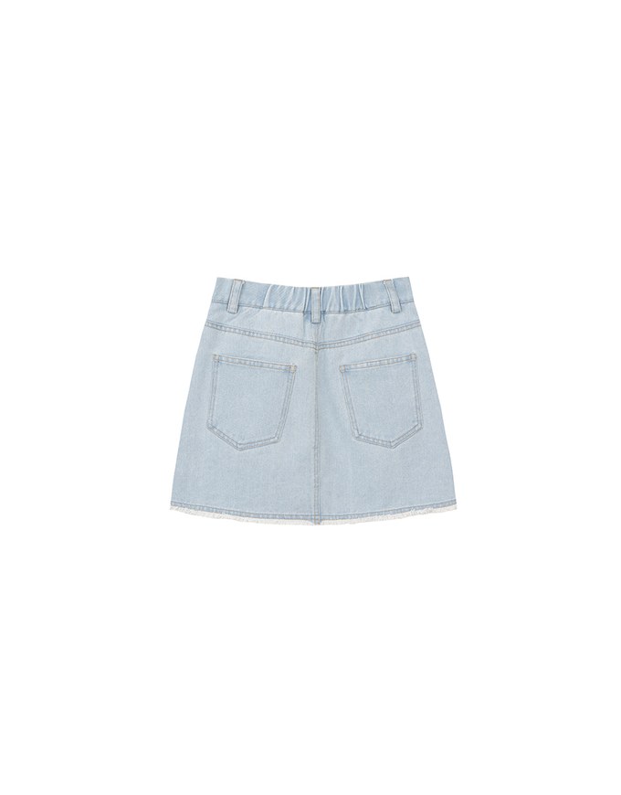 Metal Studded Distressed Hem Jeans Denim Mini Skirt