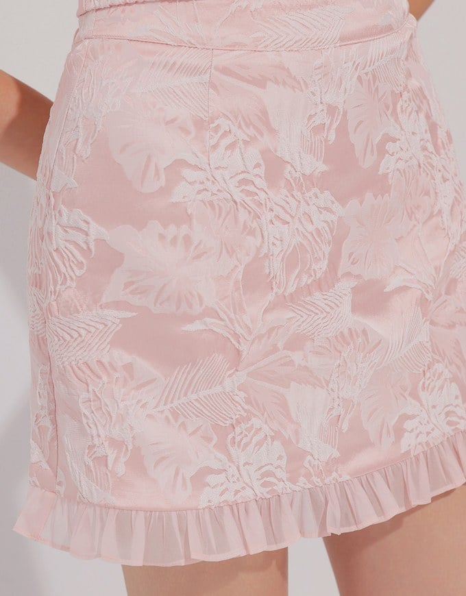Qipao Skirt Floral Jacquard Design Cheongsam Qipao Mini Skirt with Ruffle Hem