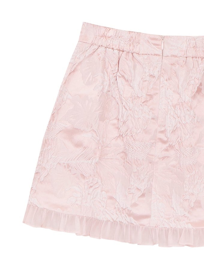 Qipao Skirt Floral Jacquard Design Cheongsam Qipao Mini Skirt with Ruffle Hem