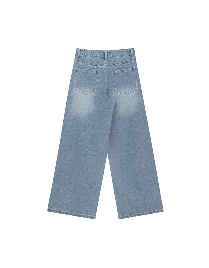 Mid Rise Vintage Washed Wide Leg Jeans Denim Pants