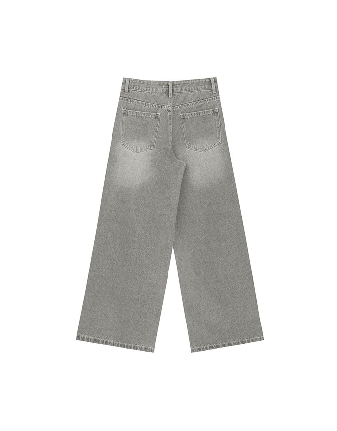 Mid Rise Vintage Washed Wide Leg Jeans Denim Pants