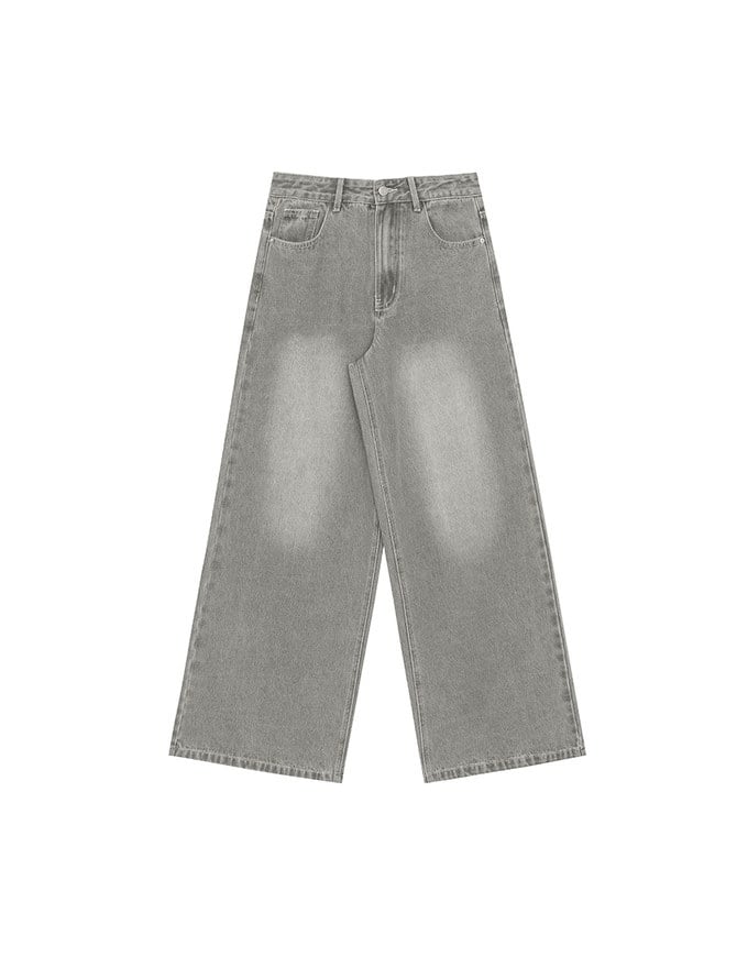 Mid Rise Vintage Washed Wide Leg Jeans Denim Pants