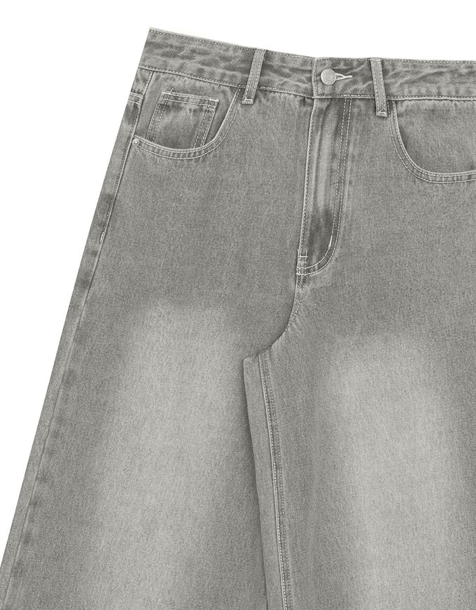 Mid Rise Vintage Washed Wide Leg Jeans Denim Pants