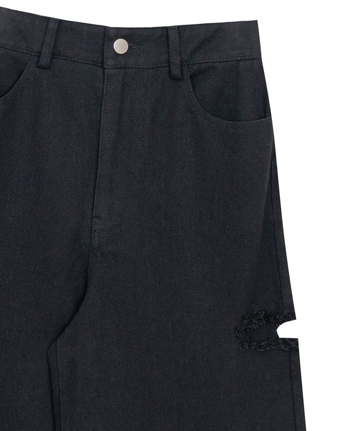 Frayed Hem Wide Leg Jeans Denim Pants with Distressed Detail